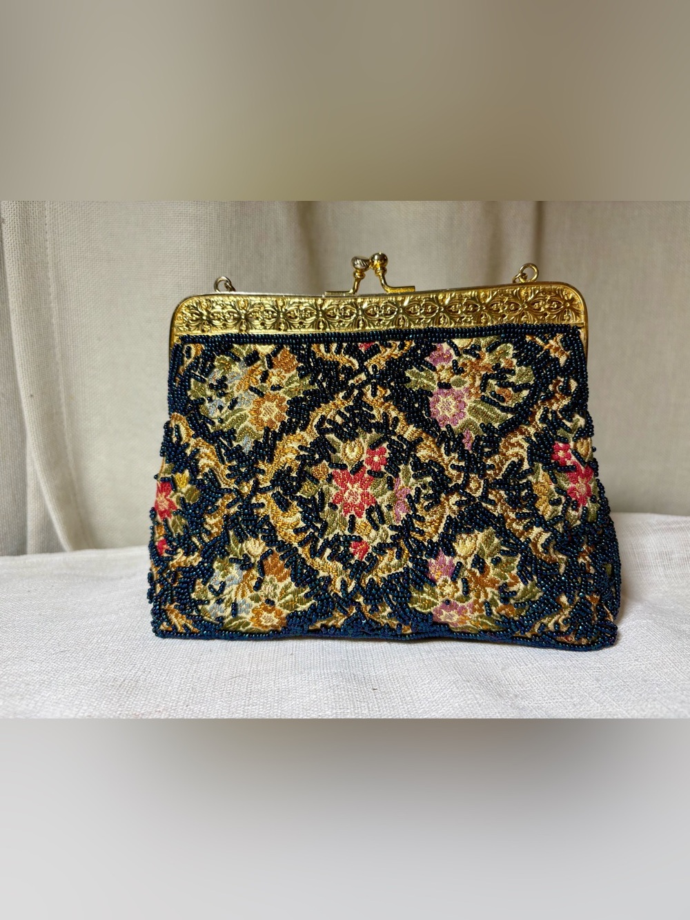 Vintage Beaded Evening Mini Bag Tapestry Clutch Old Hollywood Purse Rare - Picture 3 of 11